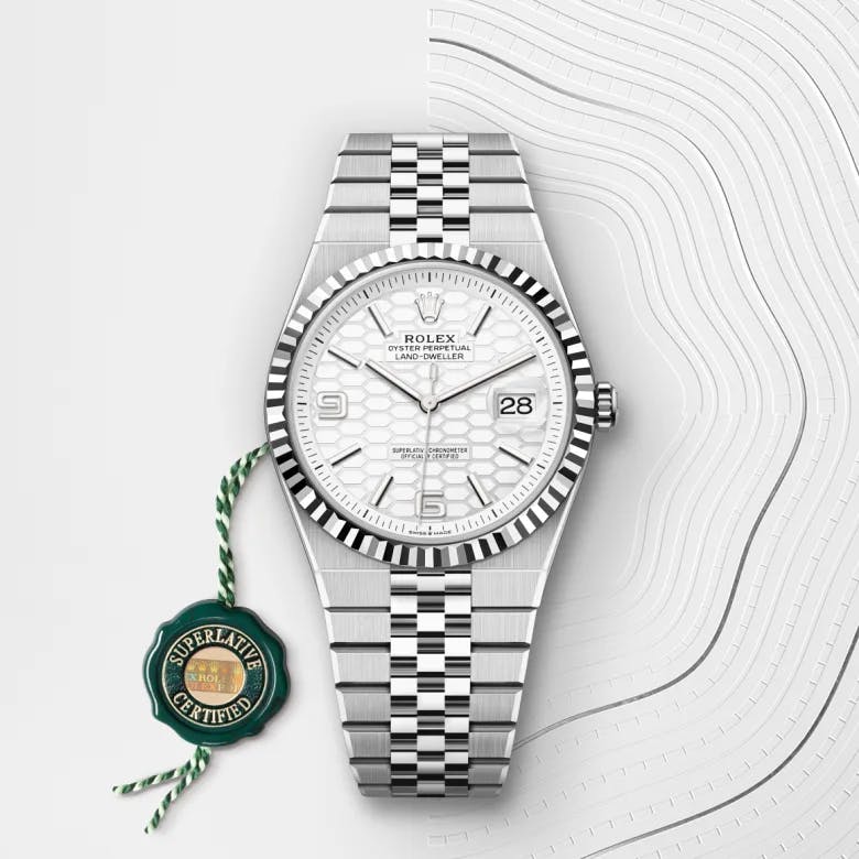 Rolex Land-Dweller 40 White Rolesor - combination of Oystersteel and white gold, M127334-0001