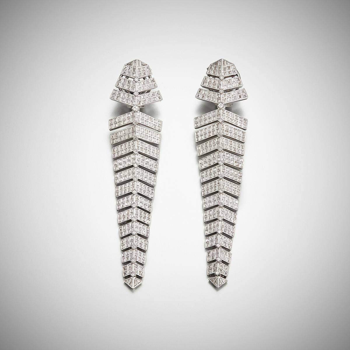 18K Weißgold Ohrringe Diamant - Damokles Baguette