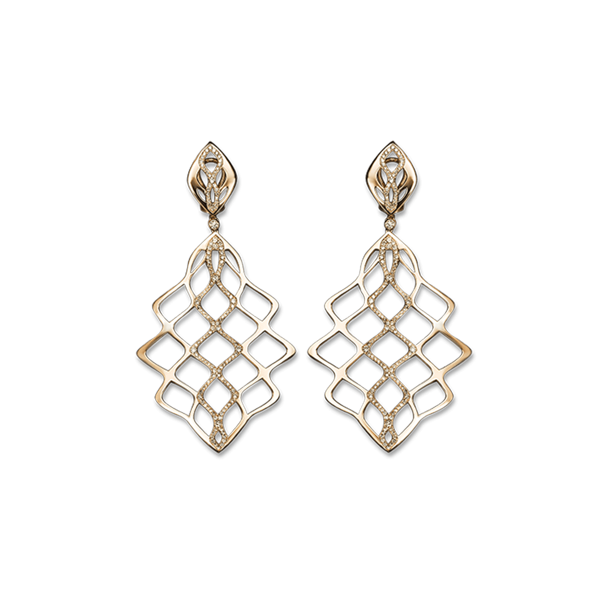 18k Rose Gold Earrings Diamond - Waben IV pavé rose