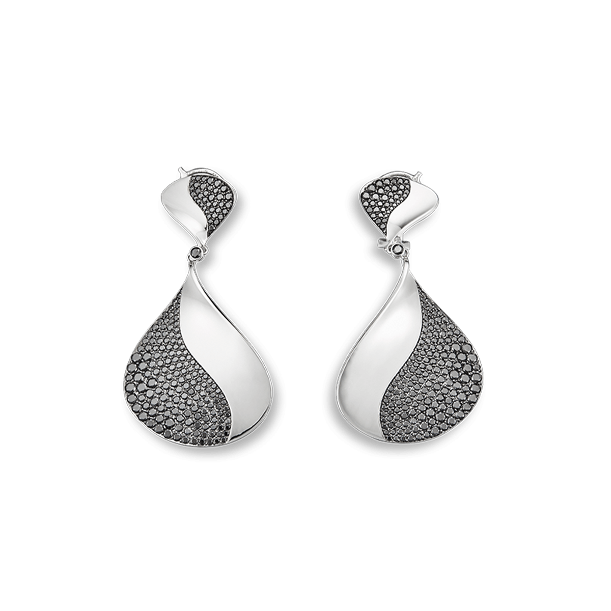 18k White Gold Earrings Diamond - Harfe IV nero pavé blanc