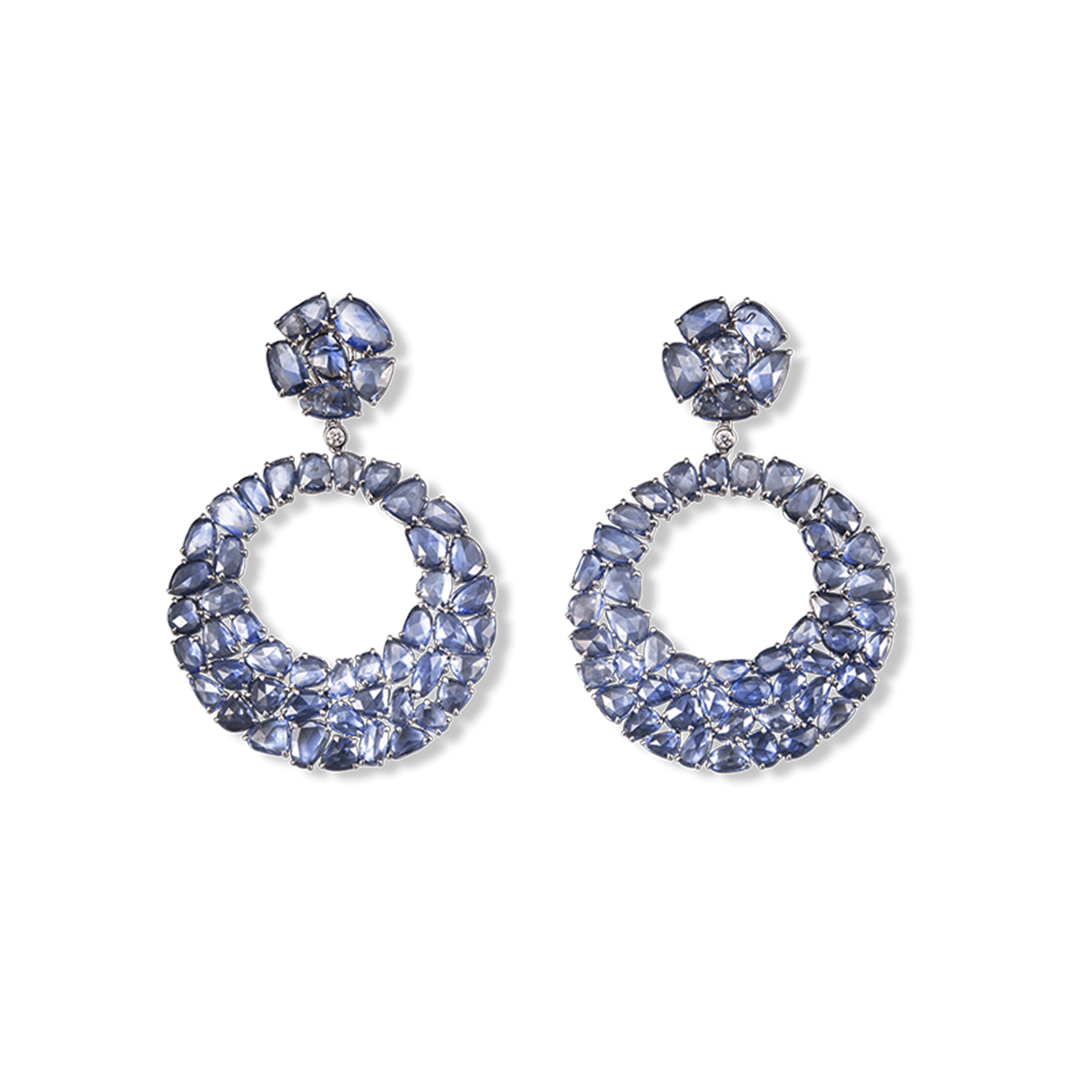 18k White Gold Earrings Diamond and Sapphire - Omega Blu