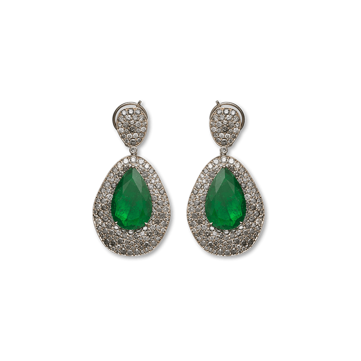 18K Weißgold Ohrringe Diamant und Smaragd - Emera