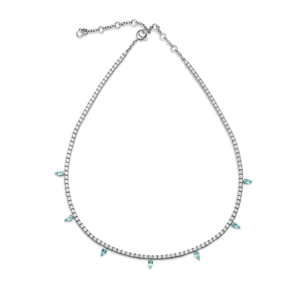 18k White Gold Necklaces &amp; Pendants Diamond and Paraíba Turmaline - Tennis Goccia Oceano