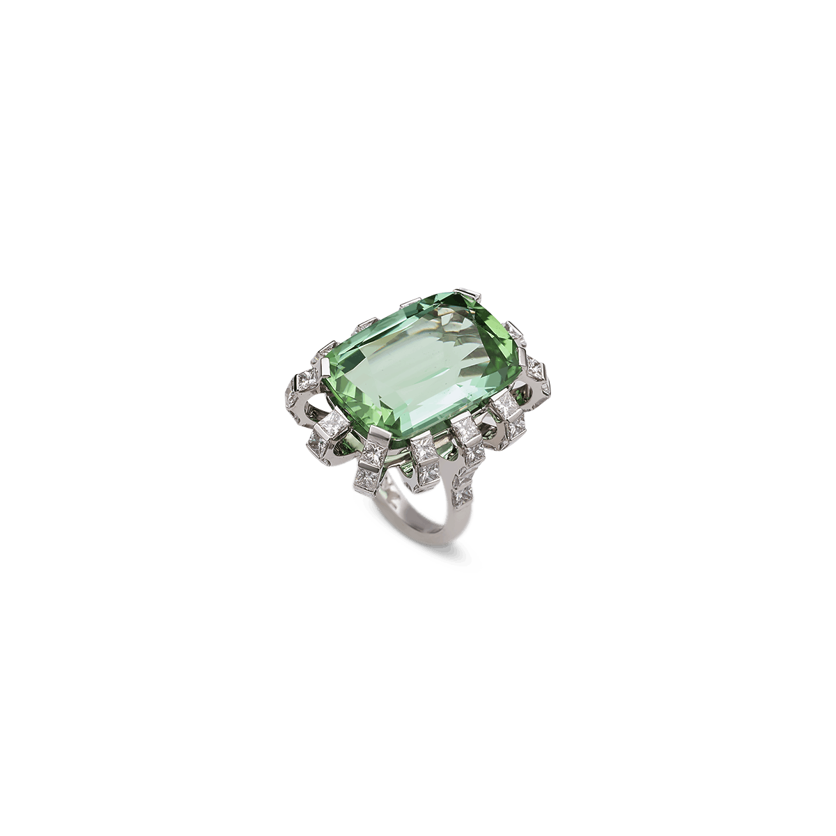 18K Weißgold Ringe Diamant und Turmalin - Bombé Verde