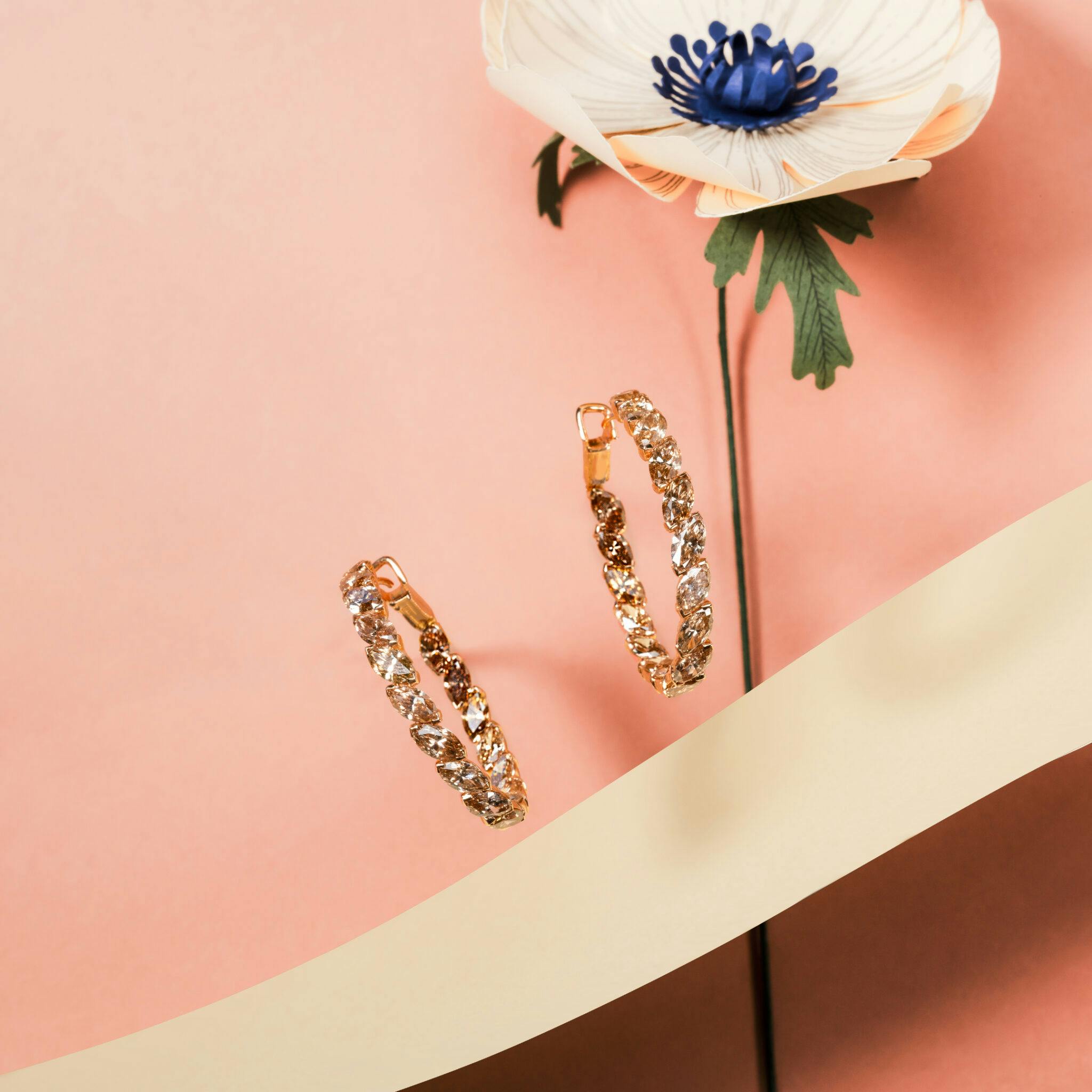 18k Rose Gold Earrings Diamond - Creola Champagne